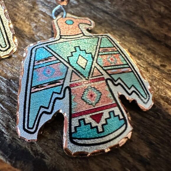 Handcrafted Boho Copper Earrings, Southwestern Thunderbird Wire Earrings, Gift - Picture 3 of 9
